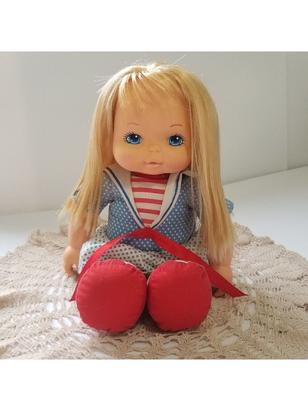 Vintage Playskool School Kids Doll 13.5” Sailor Girl Blonde Hair Blue Outfit - Picture 2 of 16